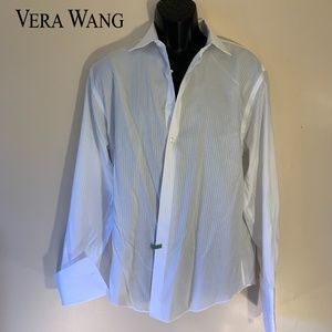Vera Wang Black Label French Cuff Shirt 16.5/34-35 100% cotton textured stripe